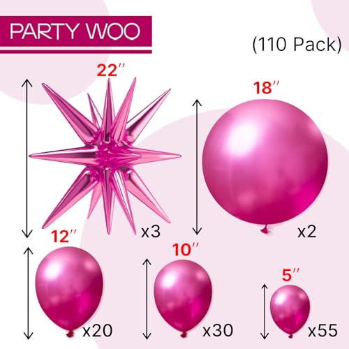 Image of PartyWoo Metallic Pink Star Balloons 110pcs Different Sizes 18 12 10 5 Inch Pack 22 Inch Rose Pink Spike Star Foil Mylar Balloon Arch Kit for Birthday Wedding Party Decorations Pink-G114