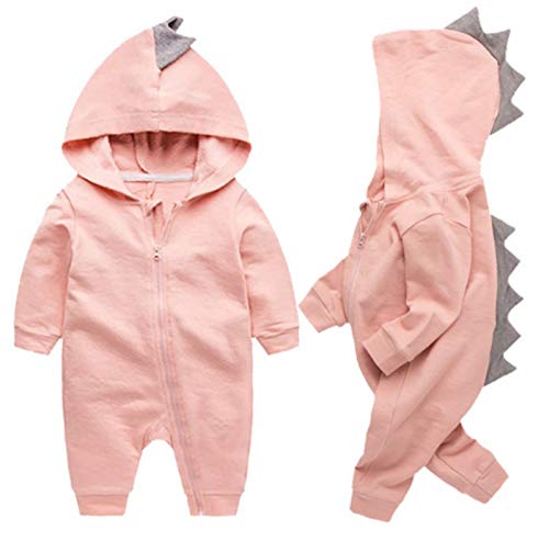 Newborn Baby Boys Girls Cartoon Dinosaur Hoodie Romper Onesies Jumpsuit Outfits Size 12-18Months/90 (Pink)