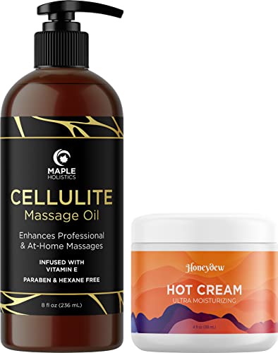 Anti Cellulite Massage Oil and Cream - Skin Firming Hot Cream and Cellulite Oil for Men and Women with Essential Oils - Advanced Massage Oil and Cellulite Cream for Thighs and Butt Fast Acting Formula