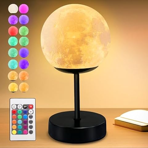 WULCFCH Moon Lamp Kids Night Light 4.7 Inch LED Moon Light with Black Metal Base Remote & Push-Button Control Living Room Bedroom Bedside Mood Lamps - Ideals Birthday Gifts for Boys/Girls/Kids Cover