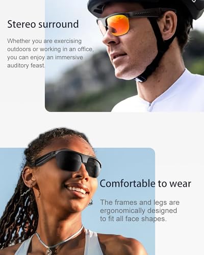 Image of Coucur Bluetooth Glasses with Bluetooth Speaker-No Camera Smart Glasses UV Protection Polarized Sunglasses, Touch Control, Open Earbuds for Athletic & Outdoor, Unisex (Black Lens)