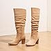 Erocalli Suede Knee-High Boots Fall Boot For Women Chunky Block High Heel Slouch Fashion Boot Round Toe Side Zipper