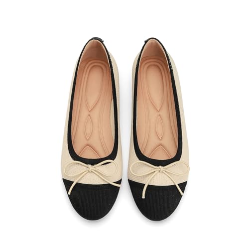 Women's Flats Round Toe Knit Foldable Ballet Flat for Women Dress Comfortable Slip On Womens Shoe for Casual Office Work