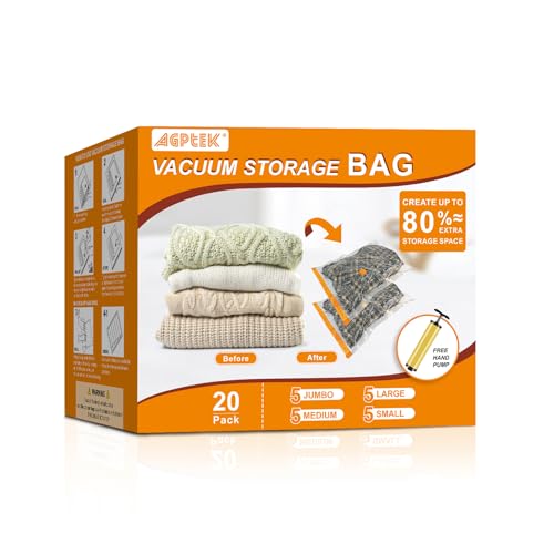 AGPTEK 20 Pack Vacuum Storage Bags(5 Jumbo/5 Large/5 Medium/5 Sma...