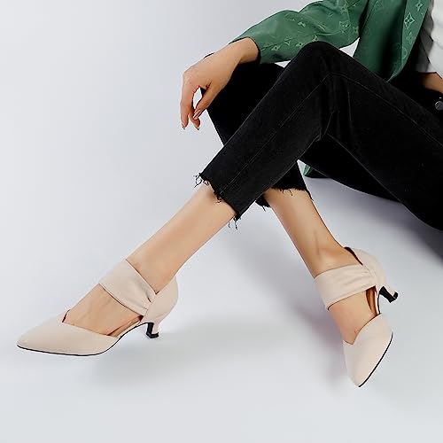 Image of RIBONGZ Kitten Heels for Women Closed Toe Comfortable Low Heels Pointed Toe Sexy Slip on Pumps Bridal Party Dressy Shoes