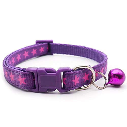 Small Dog Puppy Pet Collar Star Design with Bell Nylon Adjustable Size 19-32cm Purple - Image 2
