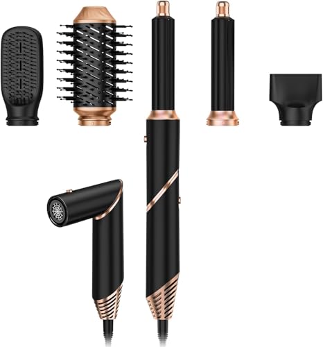 Airstyler Secador Pelo Ionico 5 en 1 Cepillo Secador de Pelo con 5 Accesorios para el Peinado Cepillo Alisador Pelo Rizador Pelo Ondas Moldeador Pelo Caja Regalo Mujer, Negro