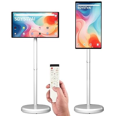 21.5" FHD Smart Portable TV, Rolling TV on Wheels, Android 15 OS, 6G +128GB Storage, Portable Touch Screen Monitor, 13MP Camera, Built-in Battery, 60Hz Refresh Rate, Full Swivel Rotation, Voice Remote