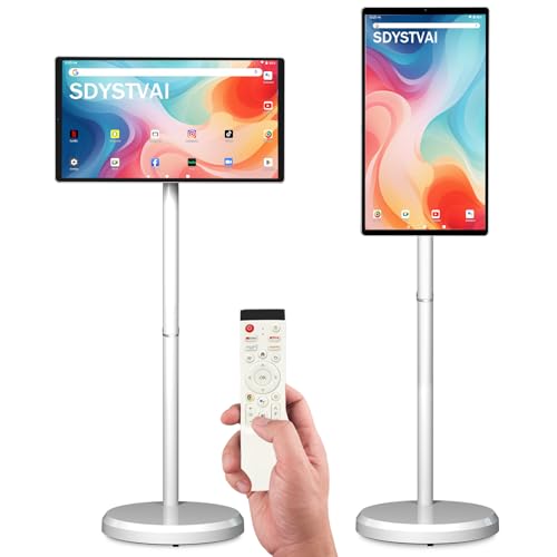 Image of 21.5 inch FHD Smart Portable TV, Rolling TV on Wheels, Android 15 OS, 6G +128GB Storage, Portable Touch Screen Monitor, 13MP Camera, Built-in Battery, 60Hz Refresh Rate, Full Swivel Rotation, Voice Remote