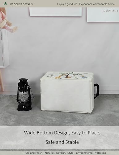 Image of Rectangular Tree Animals Laundry Storage Bin for Adults and Kids | Damp resistant canvas fabric, sturdy stitched carry handles, foldable design organizes closet and playroom daily supplies