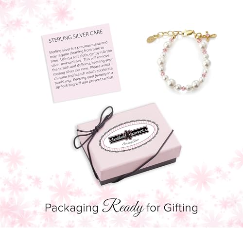 Image of Cherished Moments Children's First Communion 14K Gold-Plated Pink Cross Bracelet with Simulated Pearls For Girls Communion Gift