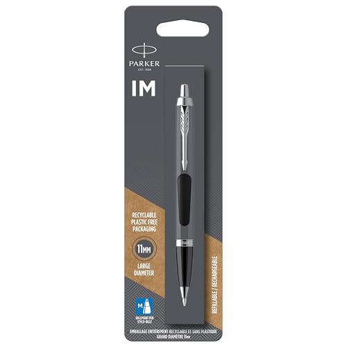 PARKER IM Ballpoint Pen, Black Lacquer Chrome Trim with Medium Point Black Ink Refill (1975554)