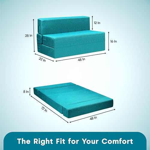 Image of Amazon Brand - Solimo 2 Seater 4 * 6 Jute Fabric Washable Cover Sofa Cum Bed2 Seater Double Foam Fold Out Sofa Cum Bed (Finish Color - Sky Blue Delivery Condition - Pre-Assembled)