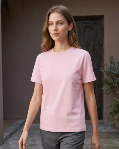 Image of NOBERO 100% Cotton T-Shirts for Women Stylish | Regular Fit | Solid T Shirts for Women 180 GSM Combed Cotton | Crew Neck Half Sleeve