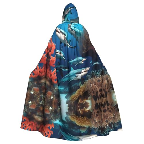 Long manteau à capuche adulte requin sous-marin corail homme femme