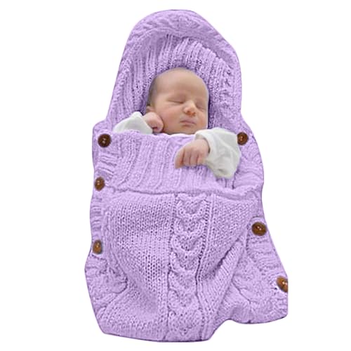 Image of XMWEALTHY Newborn Swaddle Baby Essentials Girls Boys Receiving Blankets Neutral Knit Wrap Blanket Bag Stroller Wrap Purple 0-6 Month