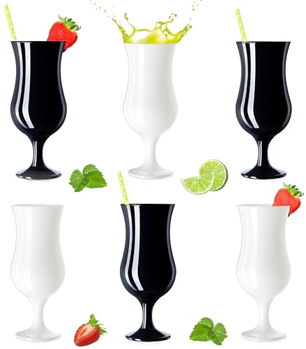 PLATINUX Bicchieri da cocktail neri e bianchi, 400 ml (max. 470 ml), in vetro, set da 6 pezzi, per long drink, per feste, milkshake
