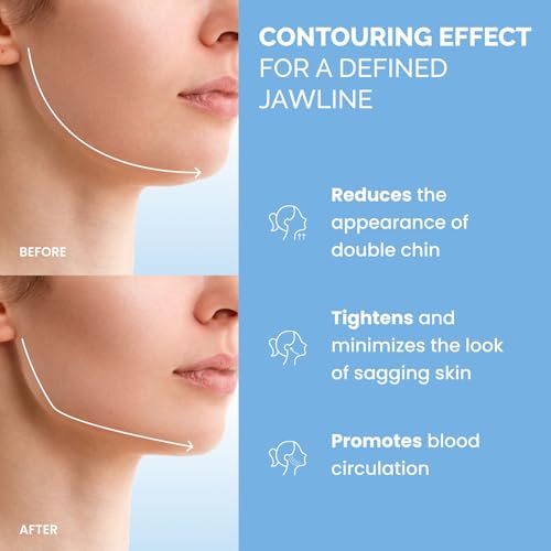 PLANTIFIQUE Chin Strap for Face Contouring - Reusable V Line Ice Silk Fabric Mask - Double Chin Shaping, Adjustable, Breathable Fabric - Jawline Shaper for Women & Men (Blue)