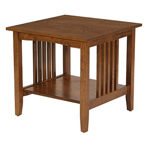 Image of OSP Home Furnishings Sierra End Table with Lower Storage Shelf and Mission Style Side Panels, Ash Brown