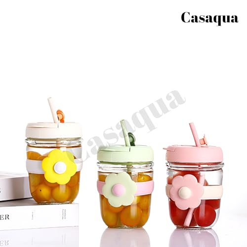 Image of Glass Tumbler with Lid & Straw - 300ml, Set of 1, Cute Daisy Glass Cup with Silicone Sleeve, Leakproof Reusable Drinking Glass for Iced Coffee, Juice, Milk, Smoothies & Tea, Travel Sipper Cup