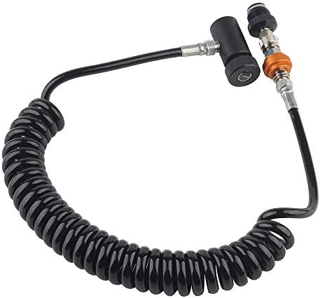 Gurlleu PCP Paintball Remote Line Coil & Fill Station Hose, G1/2 Thread, 8mm Quick Disconnect Plug Adapter for Air or CO2 HPA Tanks (Black with Gold Adapter)