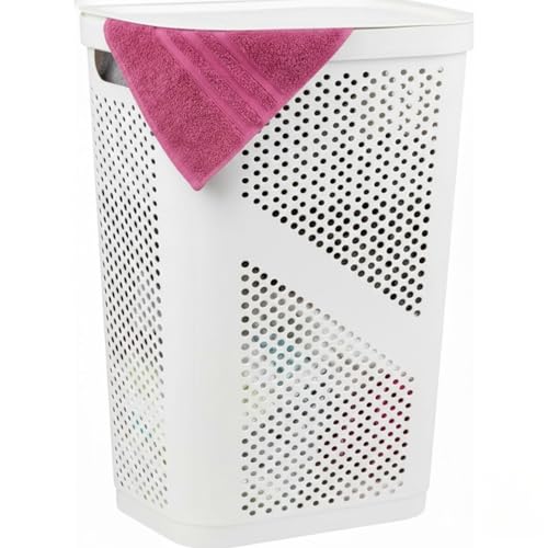 Slim Laundry Hamper with Lid 60L White