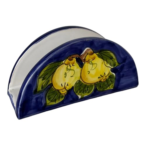 Handmade Italian Ceramic Cocktail Napkin Holder - Lemon Design - Decorative Kitchen & Dining Table Accessory - Rustic Mediterranean Style - Unique Gift From Italy