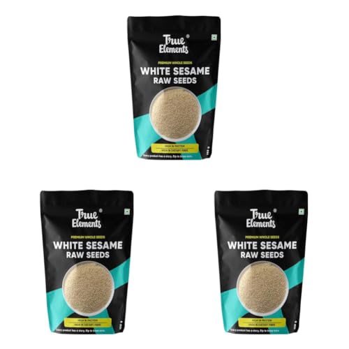 Image of True Elements Raw White Sesame Seeds 150gm - 100% Clean and Natural White Til | Safed Til Seeds for Eating | Raw Seeds | Versatile Ingridient | Everyday Essentials Indian Spices (Pack of 3)