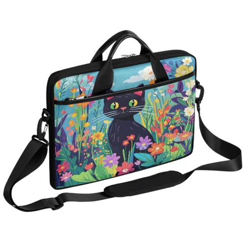 Sac ordinateur portable 15 pouces bandoulière motif chat fleurs travail