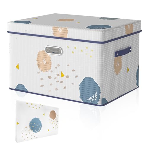 Cestbella Foldable Storage Box with Lid, 35L Large Toy Storage Bin with Handles Linen Fabric Clothes Organizer, Space-Saving Toy Chest Box 45x30x29cm Collapsible Books Baskets for Home Playroom Travel