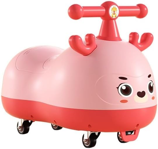Peanut Shape Wiggle Car for Kids with Music Light Anti-Rollover Silent Flash Wheels Multifunctional(Pink,No Music)