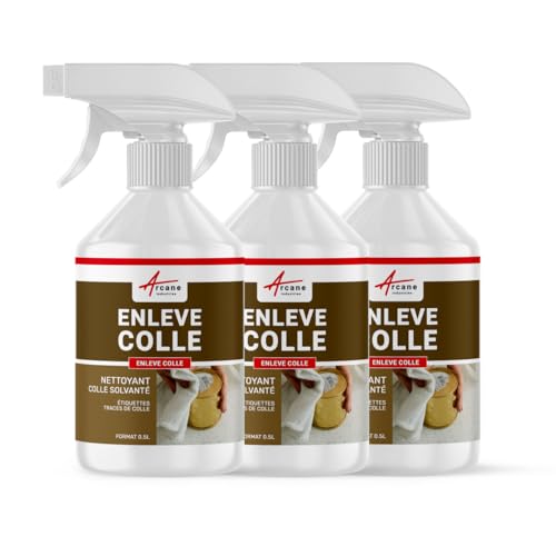 Enlever Colle : produit tissu bois verre vitre PVC adhésif mastic scotch autocollant éliminer solvant glue ENLEVE COLLE - 1.5 L (3 x 0.5 L) - ARCANE INDUSTRIES