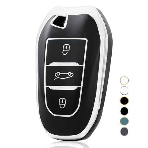 OFF WE GO Mando Llave Coche Carcasa Funda TPU Funda Carcasa Llave Coche Compatible con Peugeot 208 308 408 508 307 2008 3008 5008 Citroen C3 C4 C5 DS3 DS5 DS7 Carcasa para Mando, Plata Negra