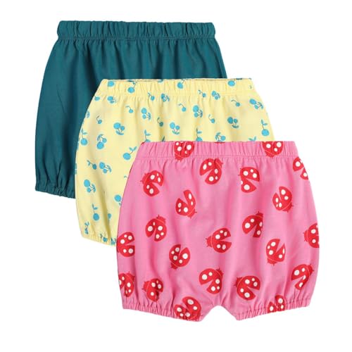 Image of miniklub Baby Elastic Knitted Cotton Printed Short, Pack of 3 (Multi Color)
