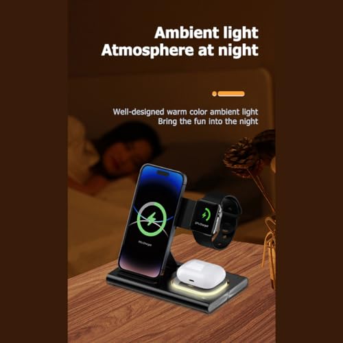 Vortex A80SW 4-in-1 Magnetic Foldable Wireless LED Night Light Phone/Intelligent Watch/TWS Ear Bug Qi Table Top Charging Station (White for Samsung) by Vortex - Image 5