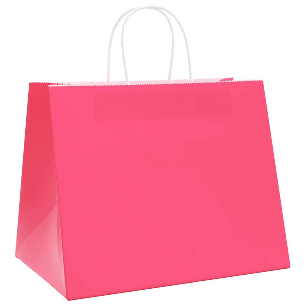 250 bolsas de papel rosa 32 x 22 x 24 cm, papel de estraza con asas, para compras, llevar y fiestas
