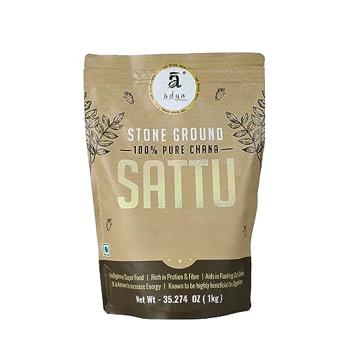 Adya Organics Sattu Powder | Gluten Free Roasted Black Chana Flour | 100% Natural & Gluten Free Chana Sattu l Atta with High Fiber | Sattu Drink Powder 1Kg- (Pack of 1) Adya Organics Sattu Powder | Gluten Free Roasted Black Chana Flour | 100% Natural & Gluten Free Chana Sattu l Atta with High Fiber | Sattu Drink Powder 1Kg- (Pack of 1)