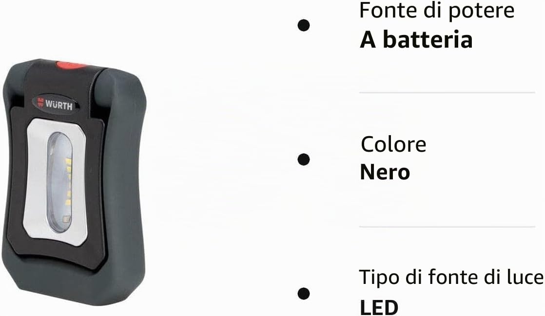 Wurth W0827940114961 1 Lampada Portatile Ricaricabile a LED WLH 1.4, Nero