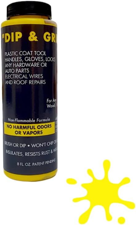 Liquid Leather Dip and Grip (Yellow) Rubberized Plastic Coating Tool Handles Broken Wires Gloves Vehicles Abrasion Corrosion Slipping- 8 Fl. Oz