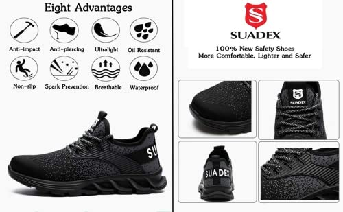 SUADEX Steel Toe Shoes for Men Women Indestructible Safety Work Tennis Shoes Lightweight Comfortable Slip Resistant Breathable Construction Composite Toe Sneakers2