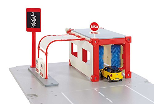SIKU 5501, Set Stadt, 1:50, Kunststoff, Spielkombination 3 Grundplatten, 3 Spielzeugautos, Waschanlage, Straßenschildern… – Bild 3