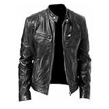 CHJAN Giacca in Pelle da Uomo Autunno Inverno Business Gentleman Caldo Cardigan con Cerniera Tasca Giacca in Pelle PU Collo Alto Cappotto Sottile