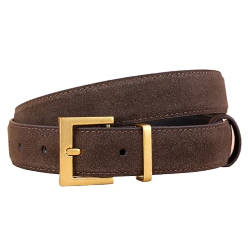 Black,100CM/39.4'',Women's Suede Belts for Jeans, Genuine Leather Belt Women for Dress Pants Coat, Trendy Elegant Gold Buckle Belt