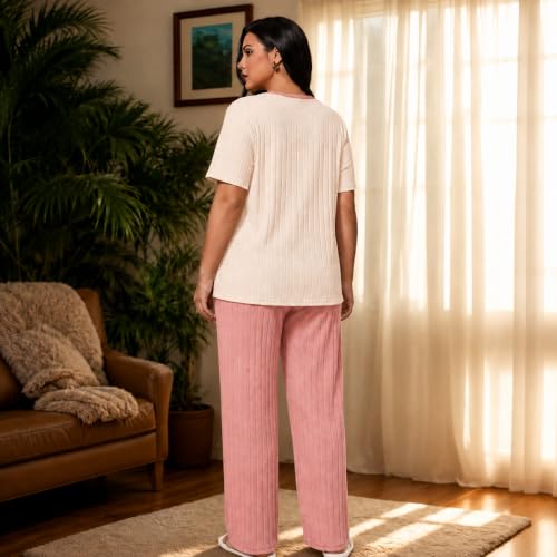 Image of Emilaura Womens Plus Size Pajama Set 2 Piece Short Sleeve with Long Pant Sleepwear Soft & Cozy Bow Loungewear (XL to 5X)
