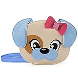Ava & Kings Little Girl PU Faux Leather Purse Messenger Crossbody or Shoulder Bag for Kids, Teens, Toddlers, Cute Animal Face Designs - Blue Puppy Face Handbag