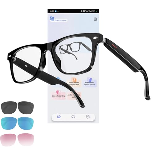 CatXQ AI Smart Occhiali Uomo/Donna - Bluetooth con traduzione, cancellazione rumori, filtro luce blu & lenti...