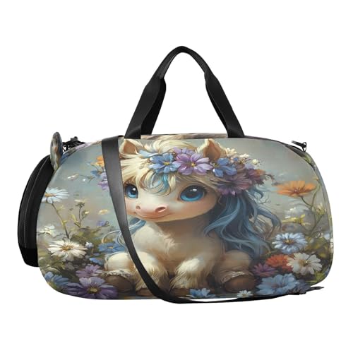 Gym Travel Duffle Bag for Boys Girls Horse Sports Dance Bag with Shoe Compartment & Wet Pocket Football Kids Travel Bag Teens Sleepover Carry2