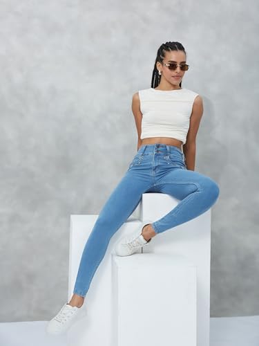 Image of Dolce Crudo Women's Skinny Fit High Rise Regular Length Stretchable Denim Pants