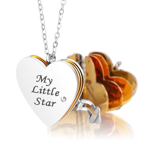 My Love Book Necklace - Heart Pendant with Engraved Text Love book for your loves Openable Book Necklaces with 6 Pages of Engraved Information-Birthday Day Gift Graduation Jewelry for Love (Love Gold/Silver-Daughter)