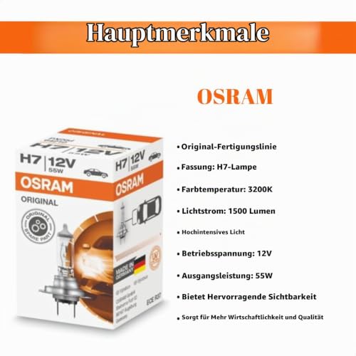 Osram ORIGINAL H7, Halogen-Scheinwerferlampe, 64210, 12V PKW, Faltschachtel (1 Stück), 4er Packung – Ansicht 3